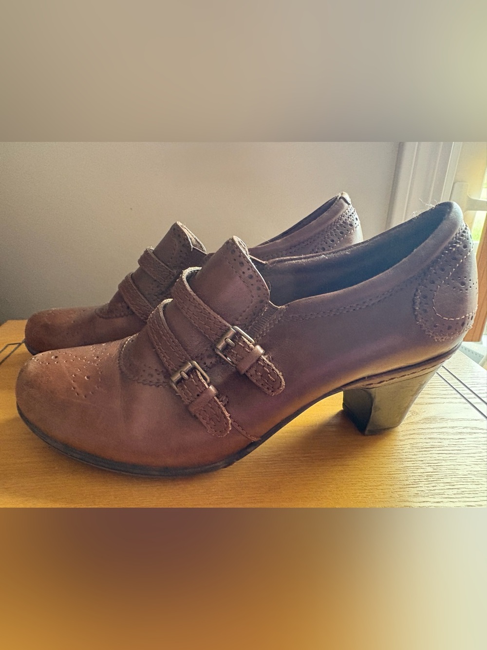 Cobb Hill by New Balance Brown Leather Double-Buckle Heels